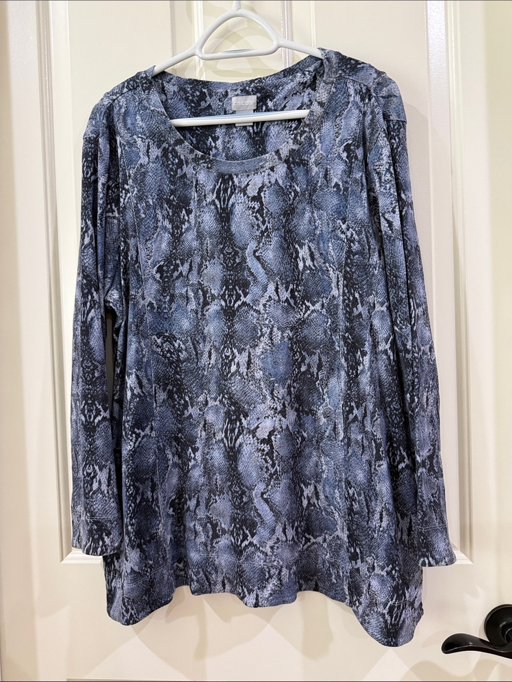 Chico's Blue and Black Snake-Print Long Sleeve Top